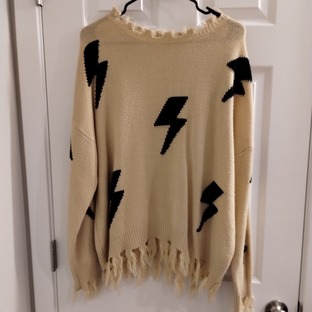 Boutique tan distressed sweater